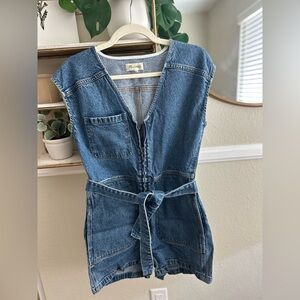 Madewell Blue Denim Romper with Zip Front